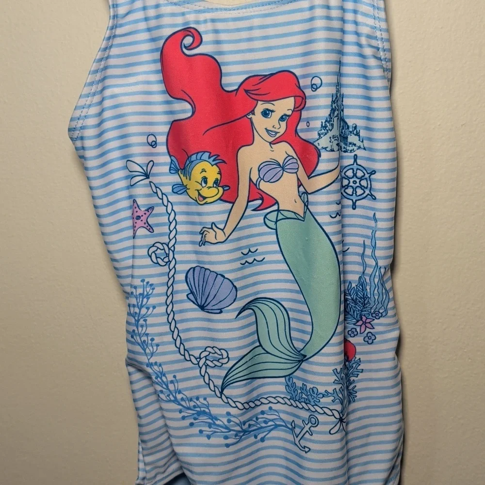 Disney Princess The Little Mermaid One-Piece Swimsuit Blue White Girls Size 7/8